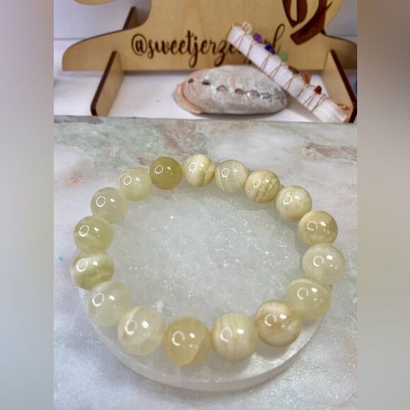 Handmade Mixed Green & Cream Banded Jade Bracelet Set - Picture 5 of 8